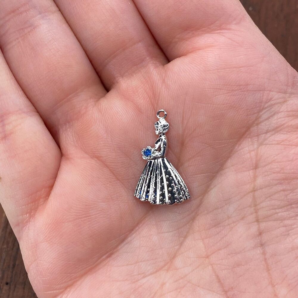 Vintage 925 Sterling Silver Bride Bridesmaid Blue Rhinestone Pendant Charm